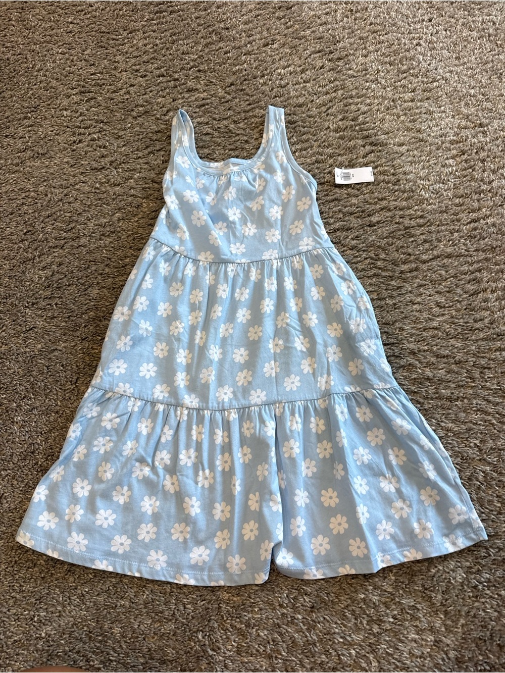 Light Blue Floral Tiered Girls' Dress